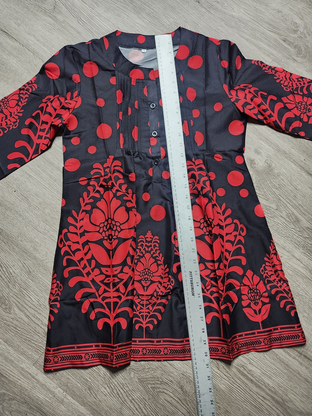 Black Tunic with Bold Red Floral & Polka Dot Print - Picture 5 of 8